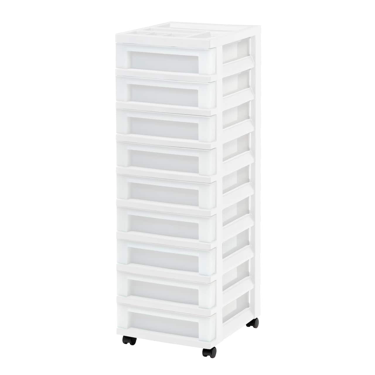 IRIS White 9-Drawer Storage Cart With Organizer Top